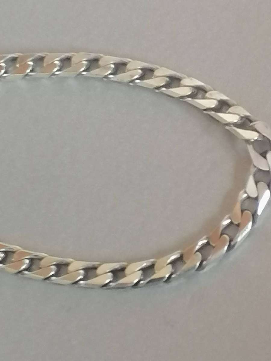 Strong  925. silver flat curb link necklace, 3.7mm wide & 47cm long.