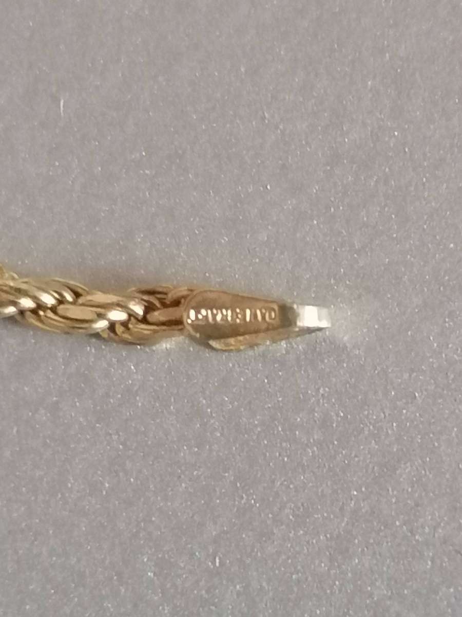 Quality 925. silver Gold plated rope necklace, 2.5mm width & 61cm long.