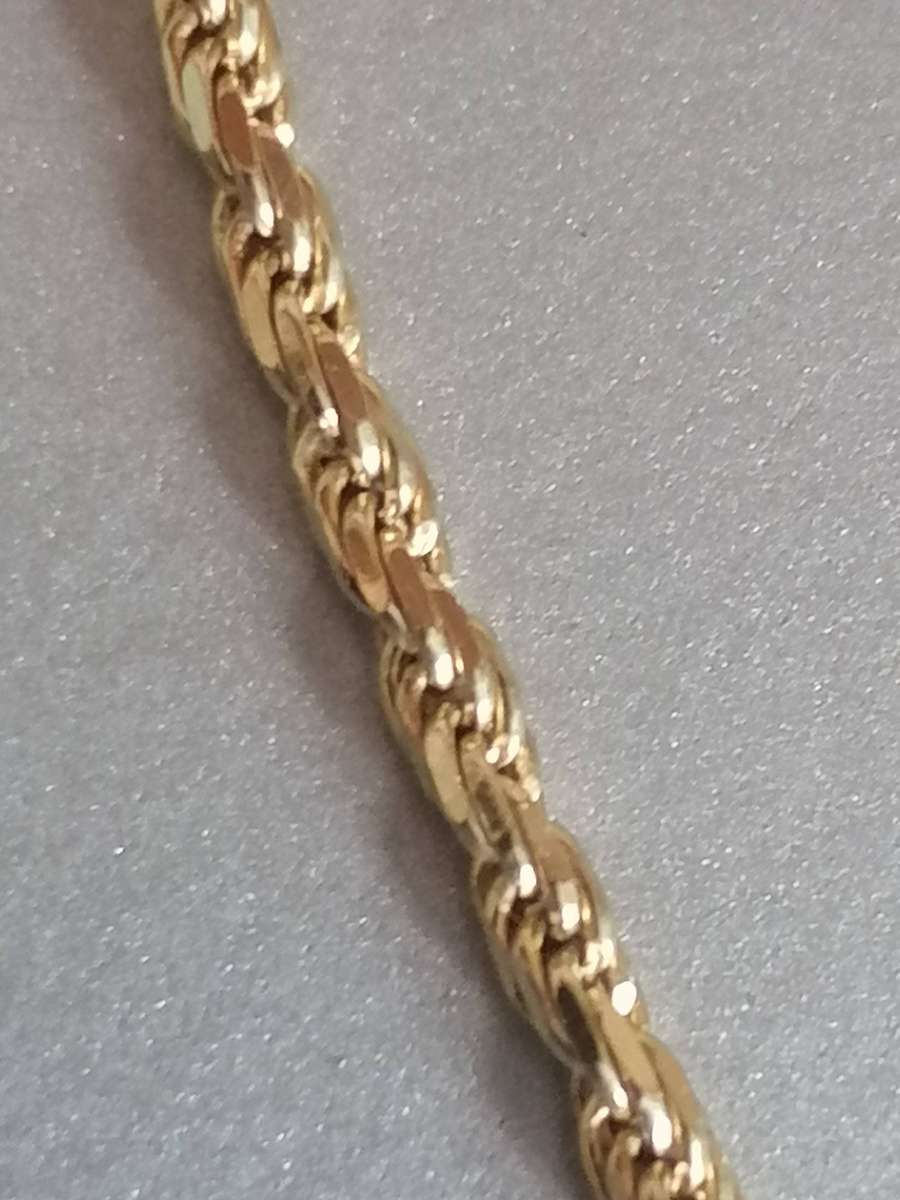 Quality 925. silver Gold plated rope necklace, 2.5mm width & 61cm long.