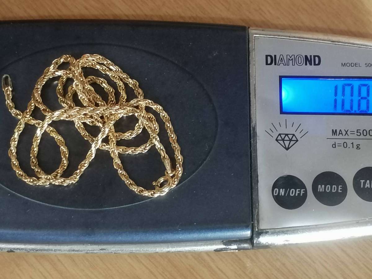 Quality 925. silver Gold plated rope necklace, 2.5mm width & 61cm long.