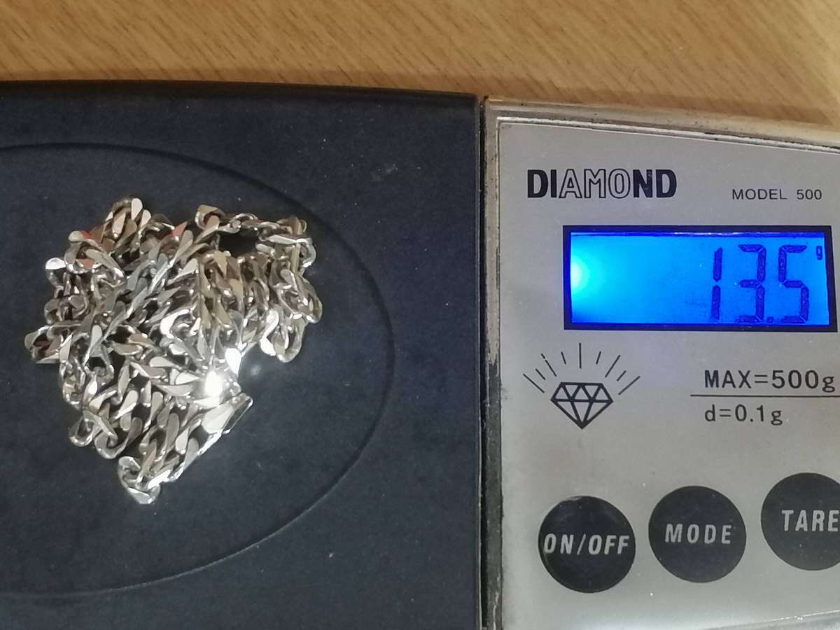 Strong  925. silver flat curb link necklace, 3.7mm wide & 47cm long.