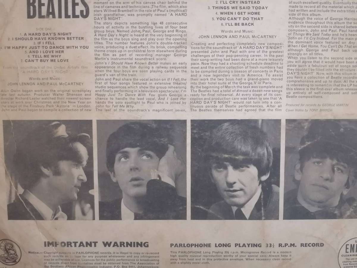 The Beatles, a Hard day's Night, vinyl very good-.