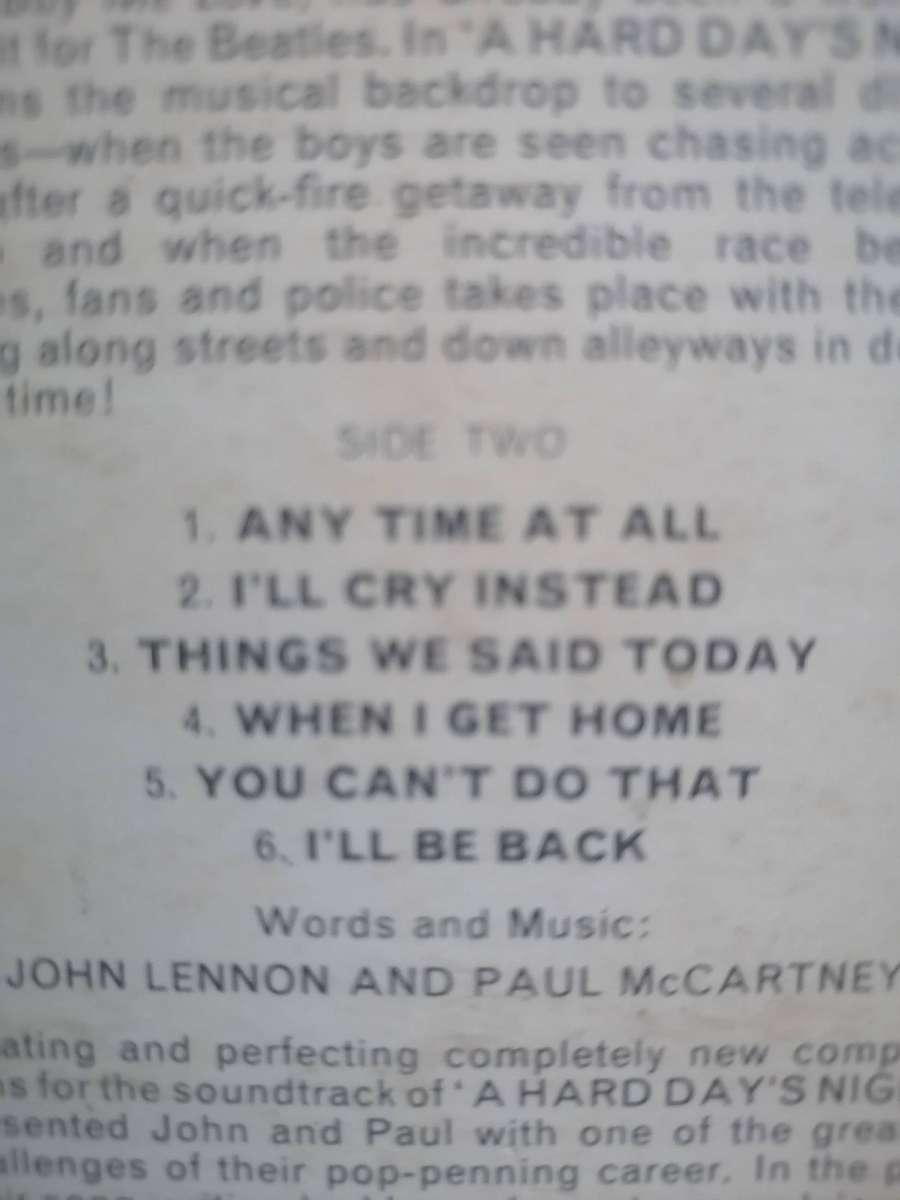 The Beatles, a Hard day's Night, vinyl very good-.