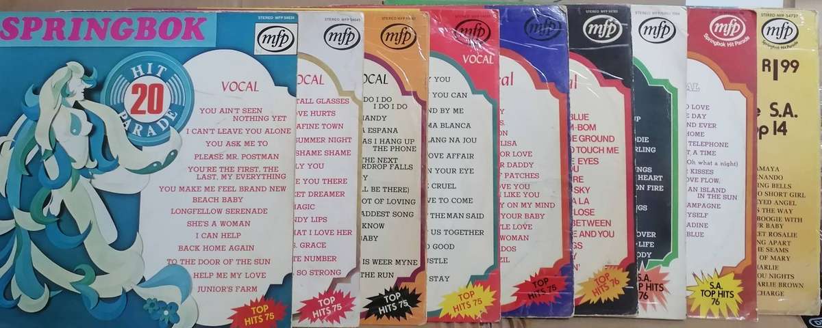 9x Springbok albums, between Vol.20 to 29 (25 not included), vinyl's mostly excellent to very good.
