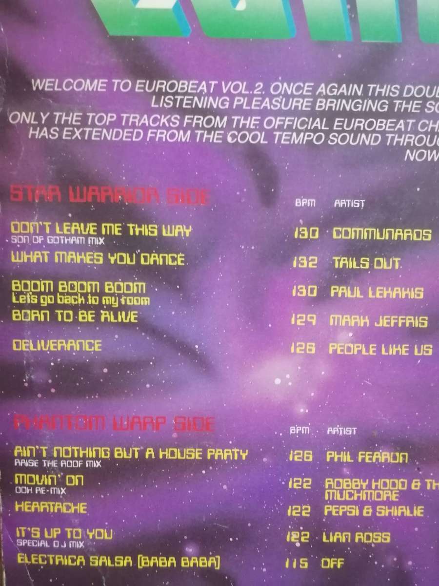 Eurobeat Vol.2, Double album, viny'sl very good.