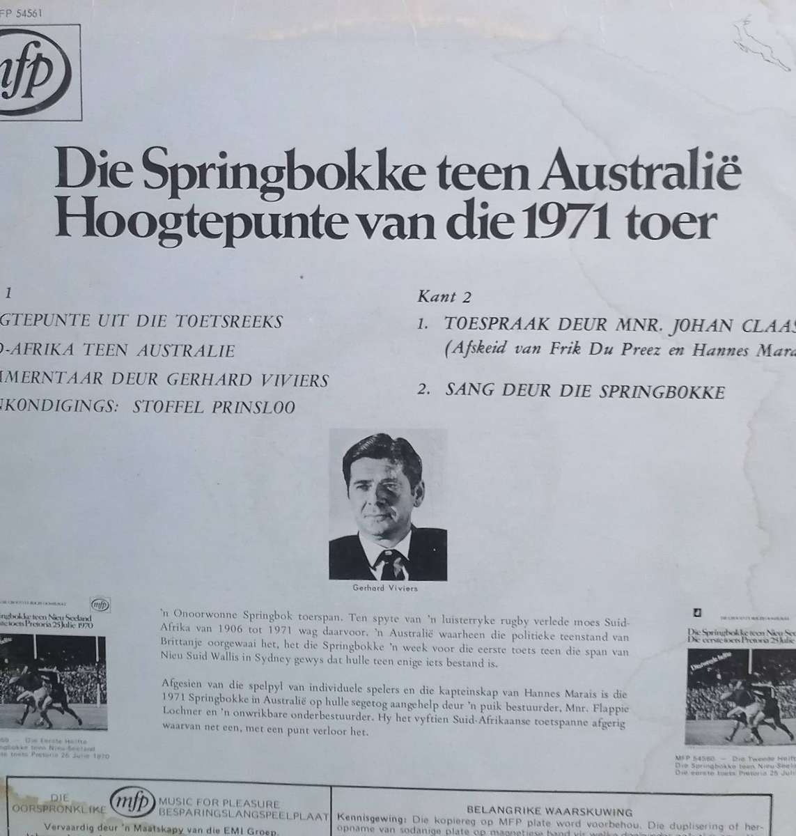 Springbokke teen die Australie, Hoogtepunte van die 1971 toer, vinyl very good.