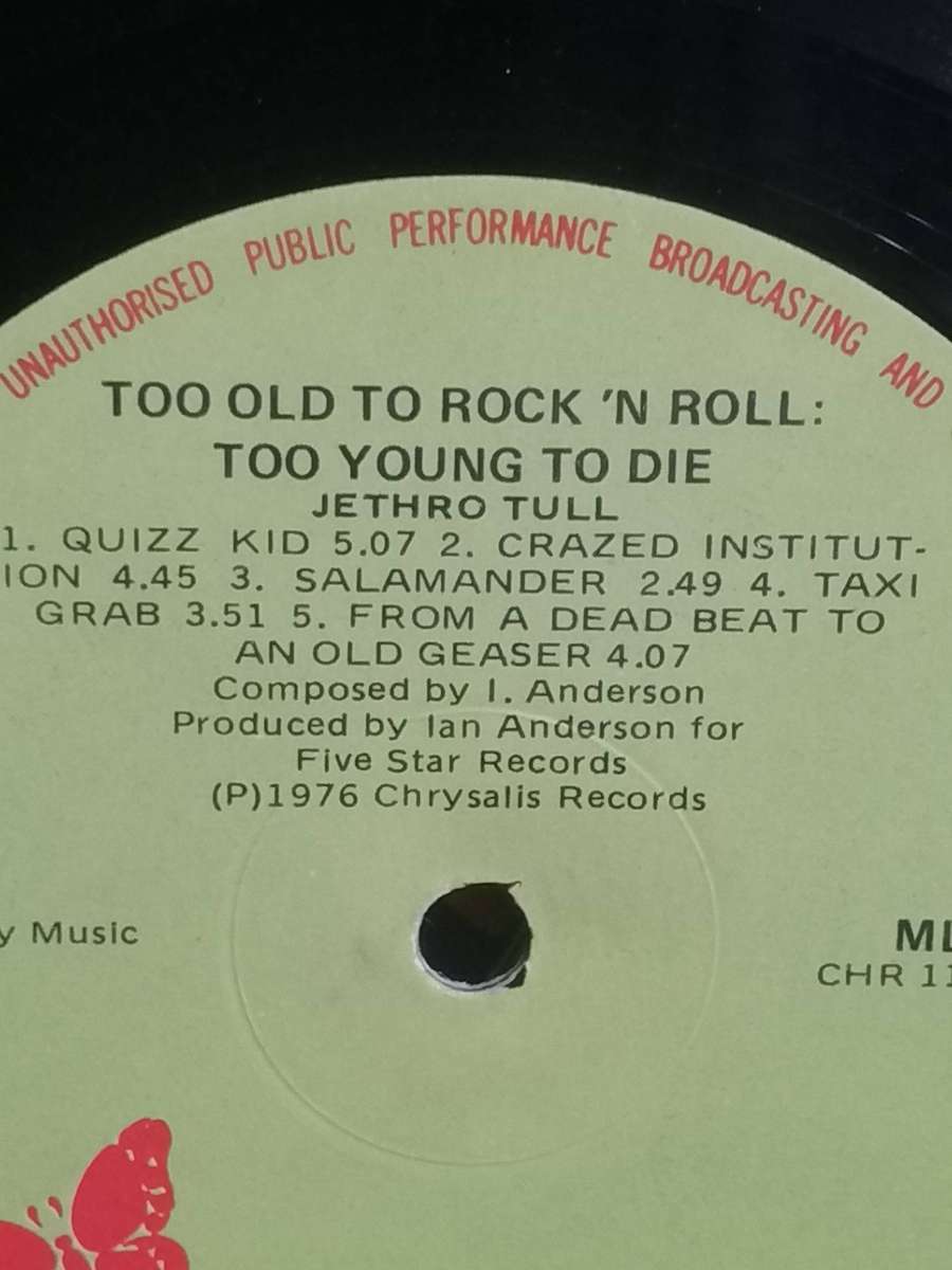 Jethro Tull, Too old to Rock n Roll..., vinyl very good-