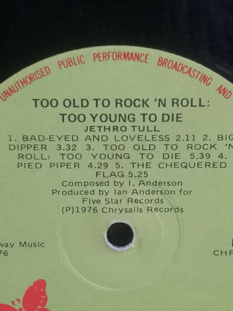 Jethro Tull, Too old to Rock n Roll..., vinyl very good-