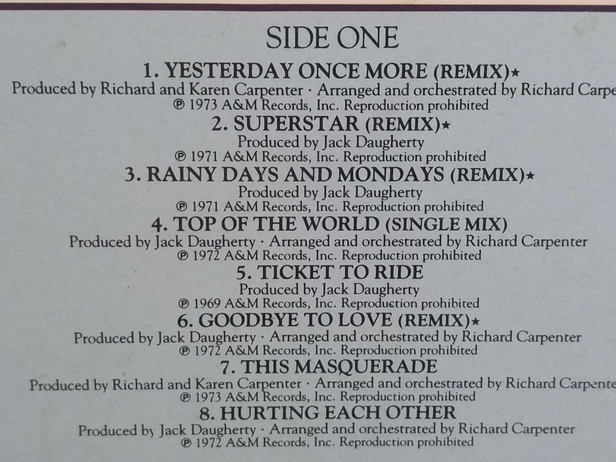 The Carpenters, Only Yesterday, vinyl very good+.