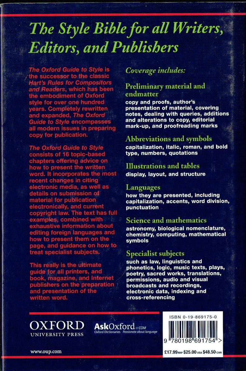 The Oxford Guide to Style: The Style Bible for all Writers, Editors, and Publishers