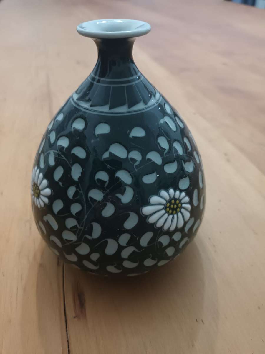 Korean Hand-Painted Celadon Floral Art Pottery Vase