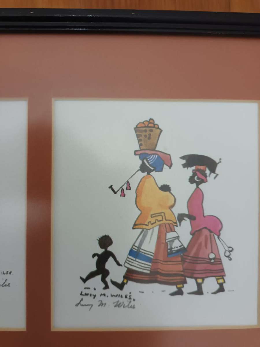Lucy M Wiles: framed and glazed triptych of prints, signed in pencil?