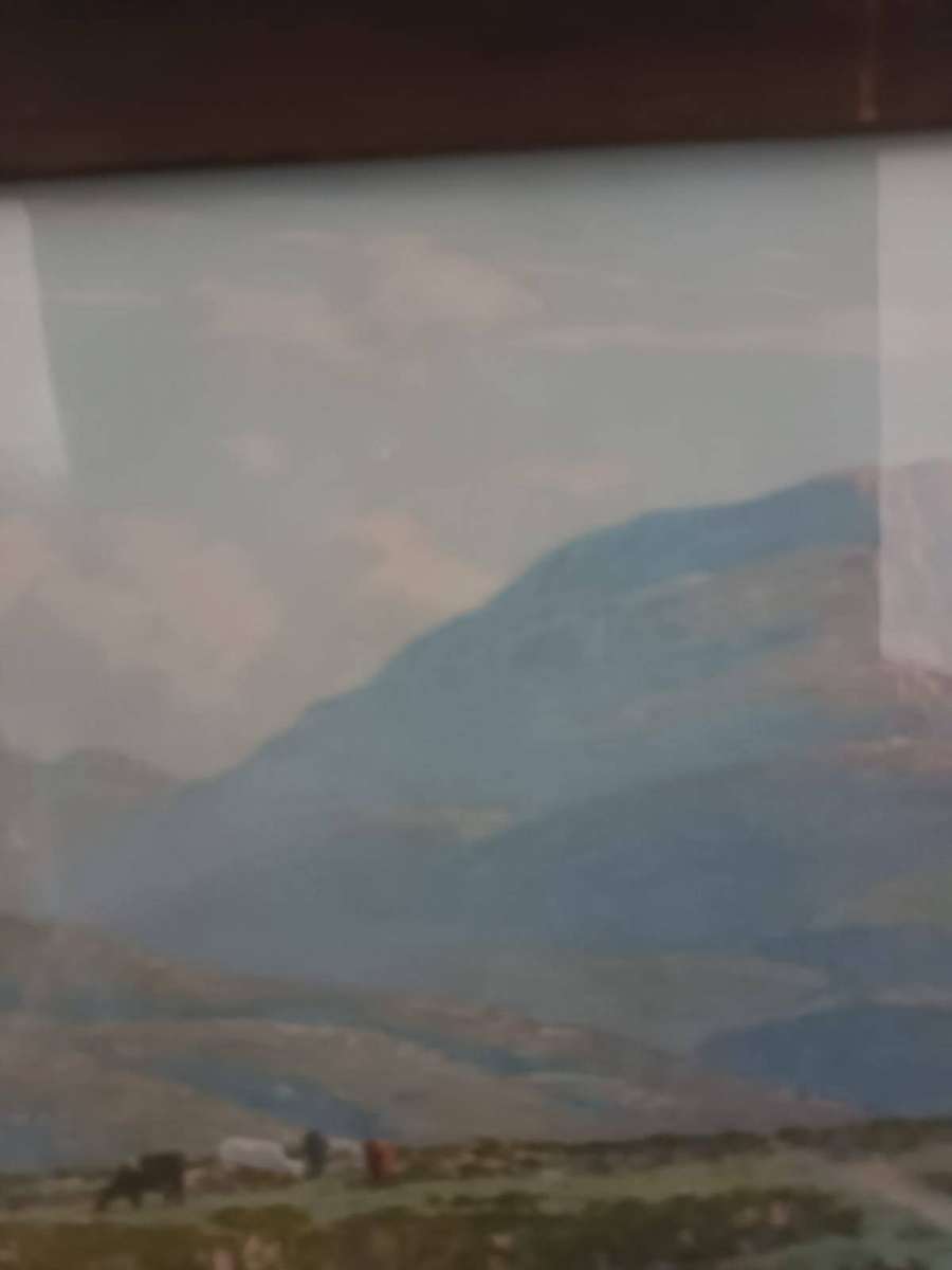 Jan Volschenk, Karoo landscape, dated 1912. Old print in a similarly old frame