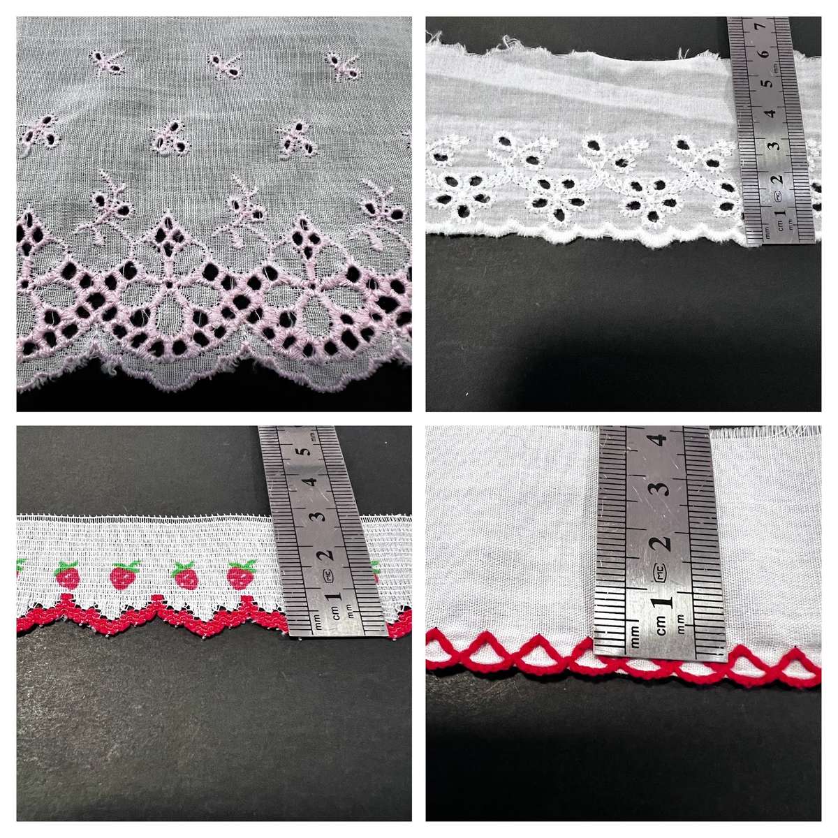 Assorted mixed bundle Anglaise and other lace / trim (mainly white, pink and red)