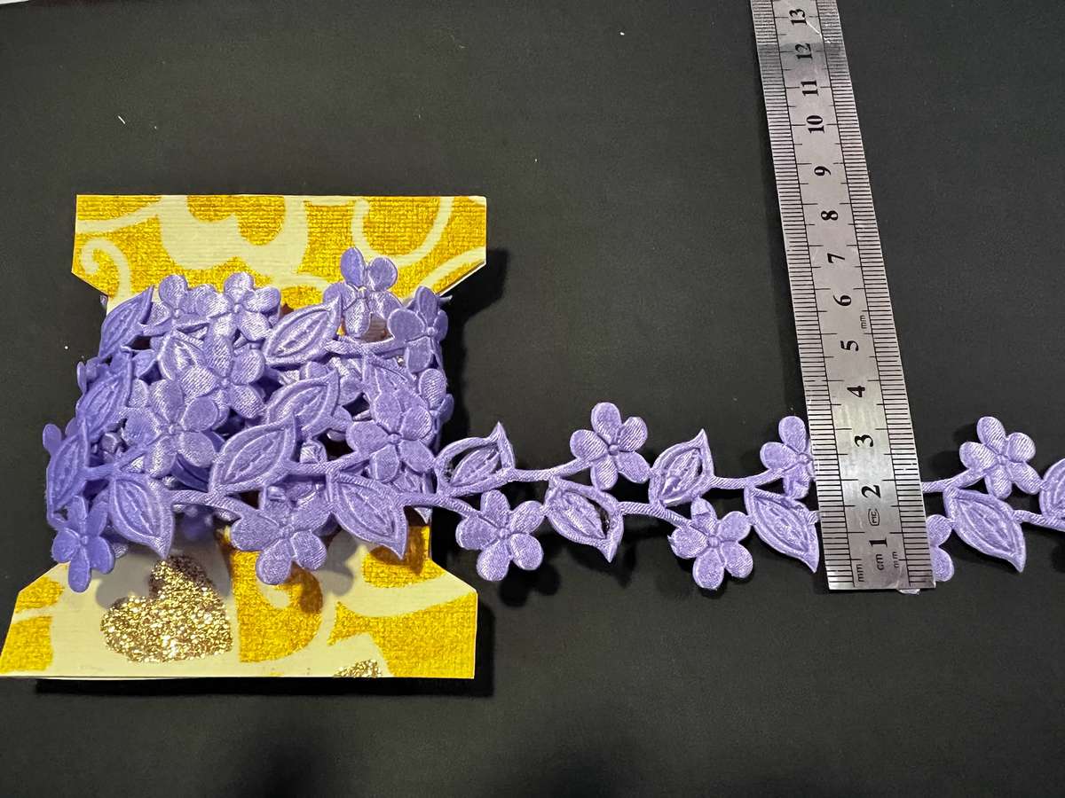 Assorted trims - ribbon (turquoise and silver), trim (purple)