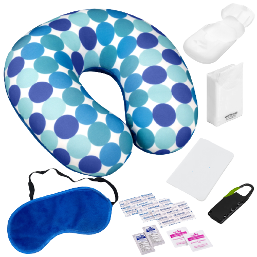 Neck Pillow and travel kit - blue