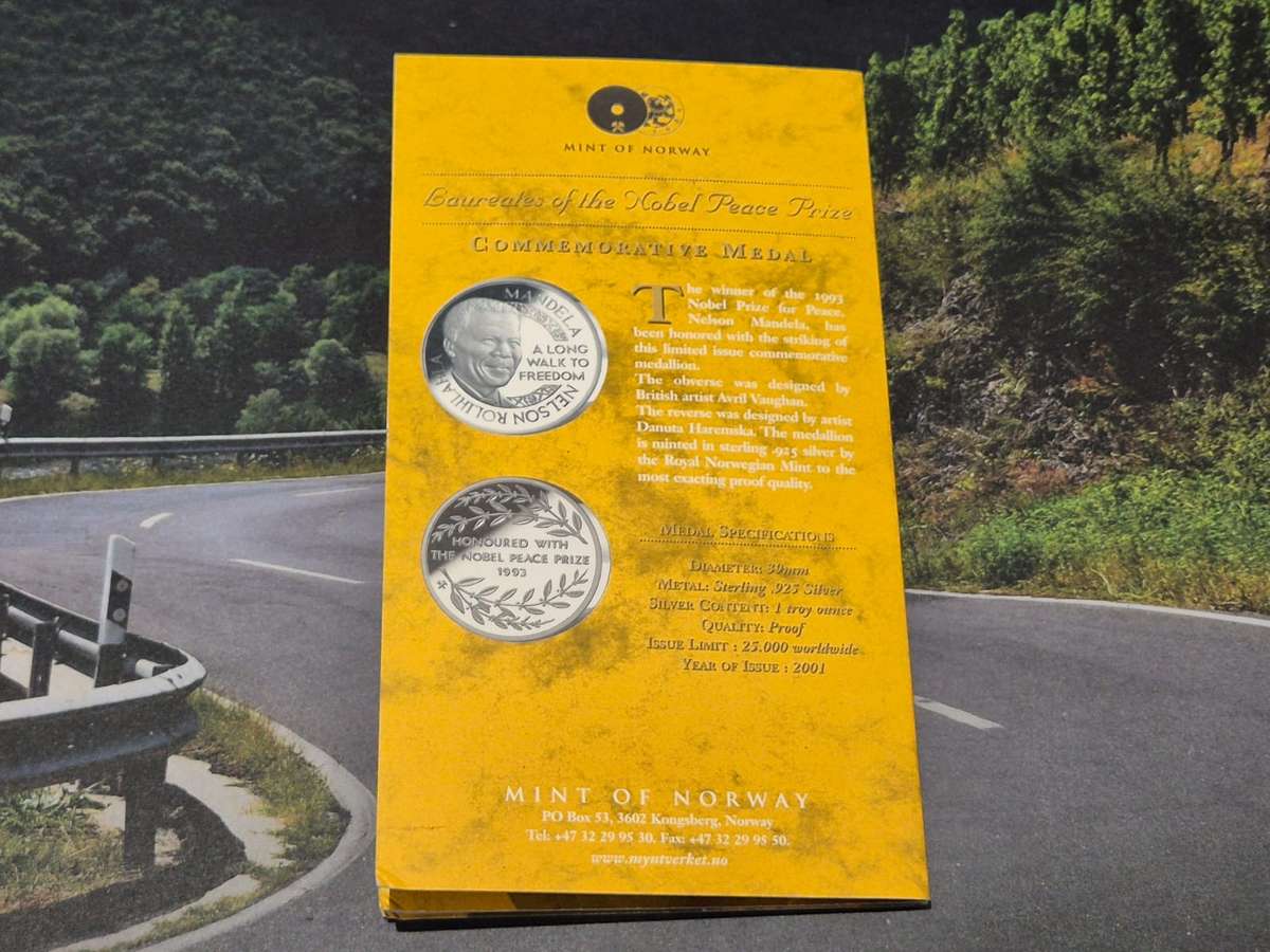 1oz Sterling Silver 1993 (1993 - 2001) Nelson Mandela Mint of Norway Commemorative Medallion