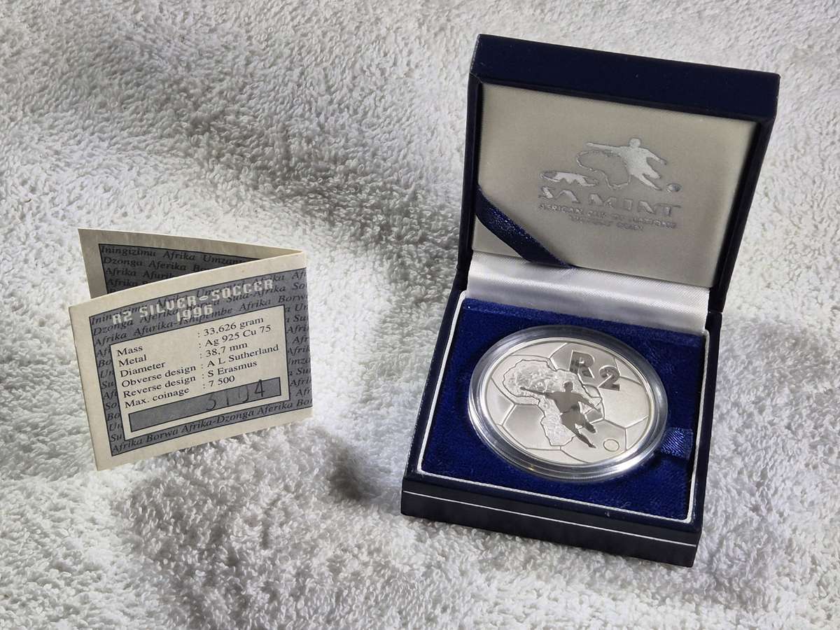 1996 African Cup of Nations 1oz South African R2 Proof coin