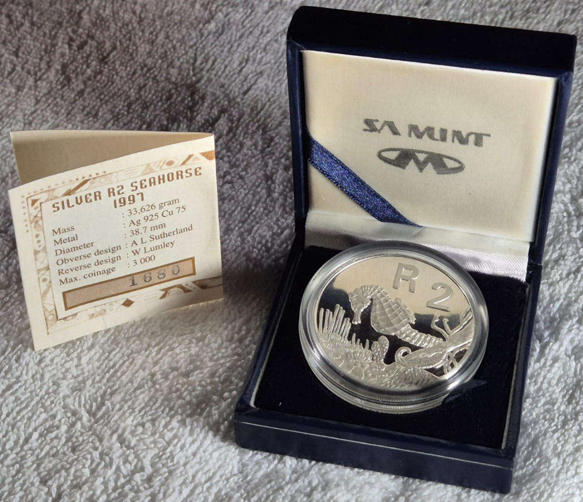 1997 Knysna Seahorse 1oz Silver Proof R2 coin
