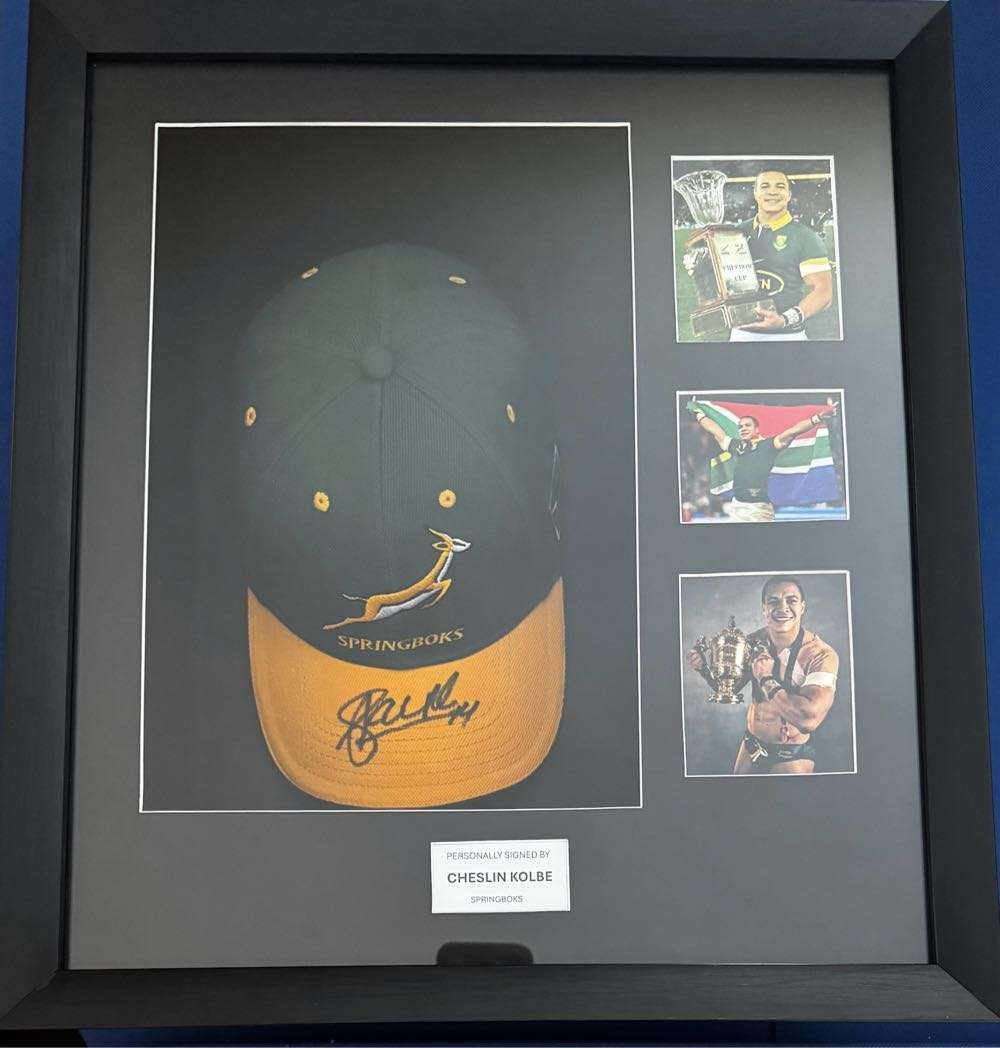 Springbok Cap Signed Cheslin Kolbe Box Framed