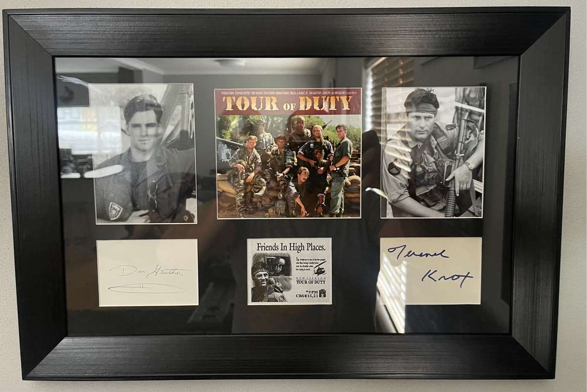 Movie Memorabilia-Tour of Duty Frame Signed Terence Knox and Dan Gauthier
