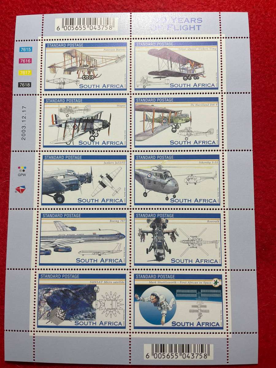 100 Years of Aviation UMM Full Sheet of stamps
