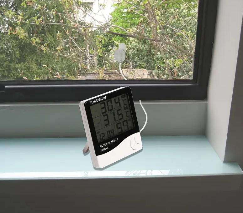 Digital Temperature and Humidity Thermometer Clock Thermometer  (White)