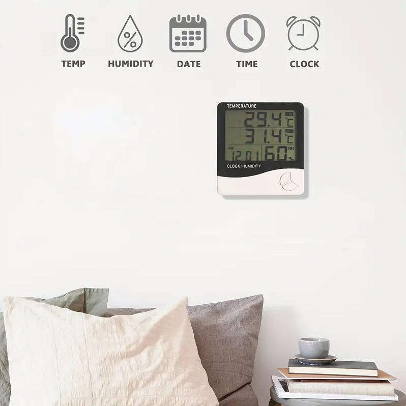 Digital Temperature and Humidity Thermometer Clock Thermometer  (White)