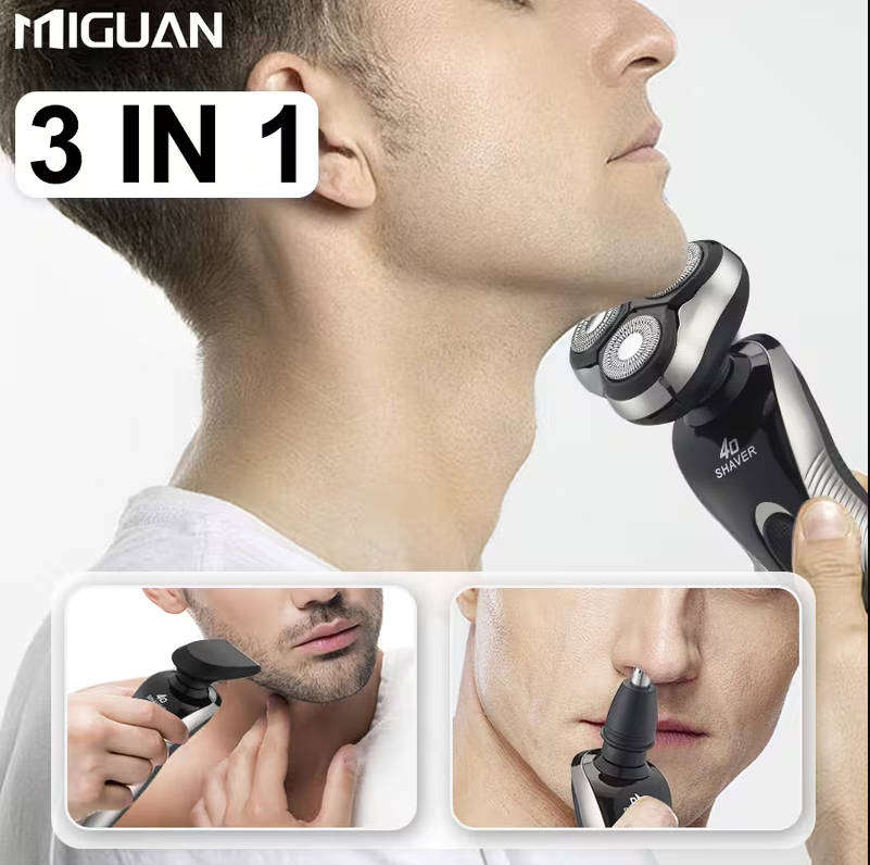 3-Blade Rotary USB Rechargeable Electric Shaver + Nose/Beard Trimmer  Excellent Value!