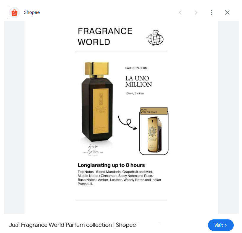 LA UNO Million - by Fragrance World Eau de Parfum 100ml - The Gold Standard Men's Fragrance