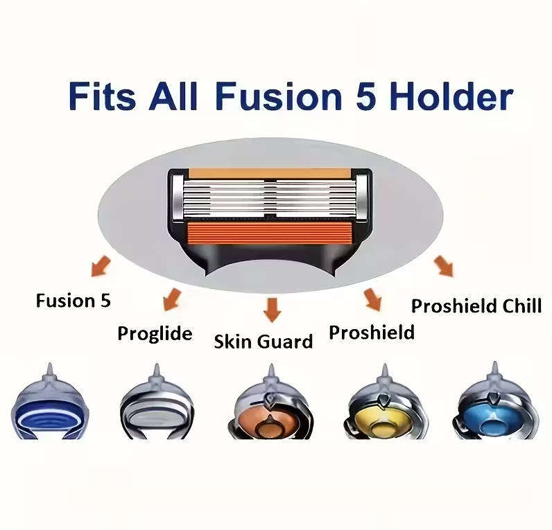 Razor Replacement Cartridges: x8 Razor Blades - Fits any Fusion 5 Handle x4 Blue & x4 Orange