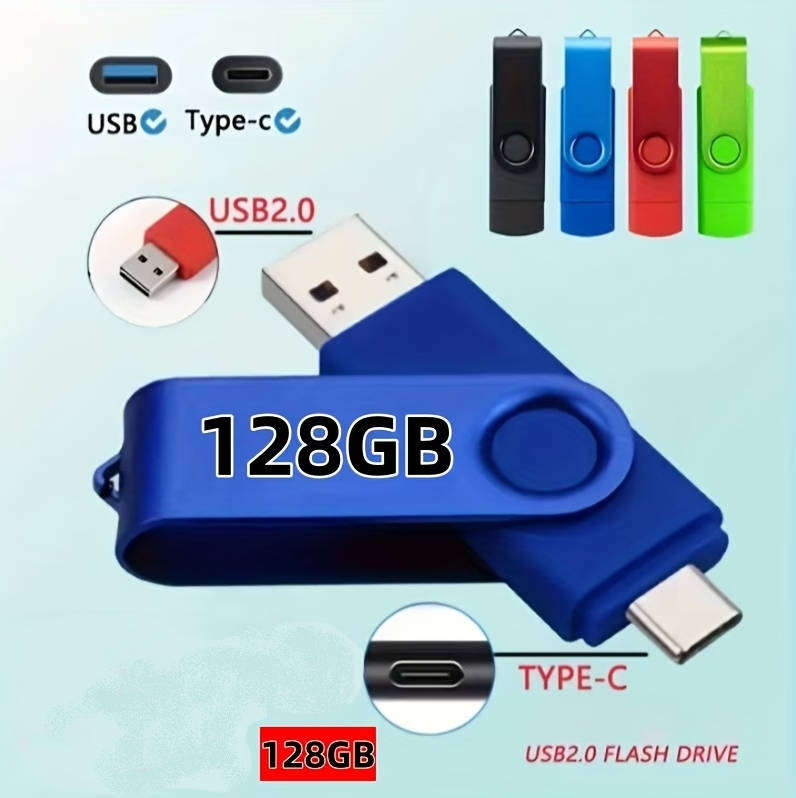 High-Speed Dual Interface USB Flash Drive 128 GB Dual Type-C Thumb Drive  OTG Flash Drive