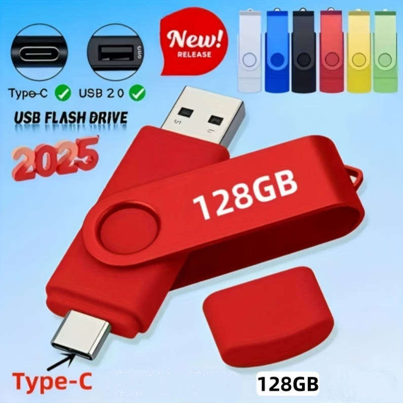 High-Speed Dual Interface USB Flash Drive 128 GB Dual Type-C Thumb Drive  OTG Flash Drive