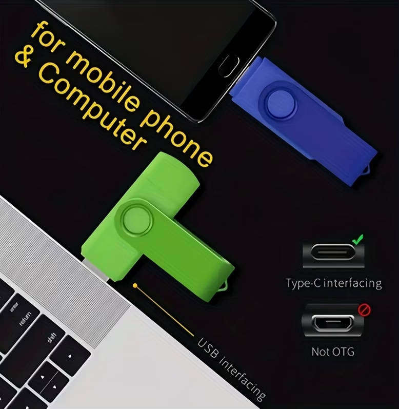 High-Speed Dual Interface USB Flash Drive 128 GB Dual Type-C Thumb Drive  OTG Flash Drive