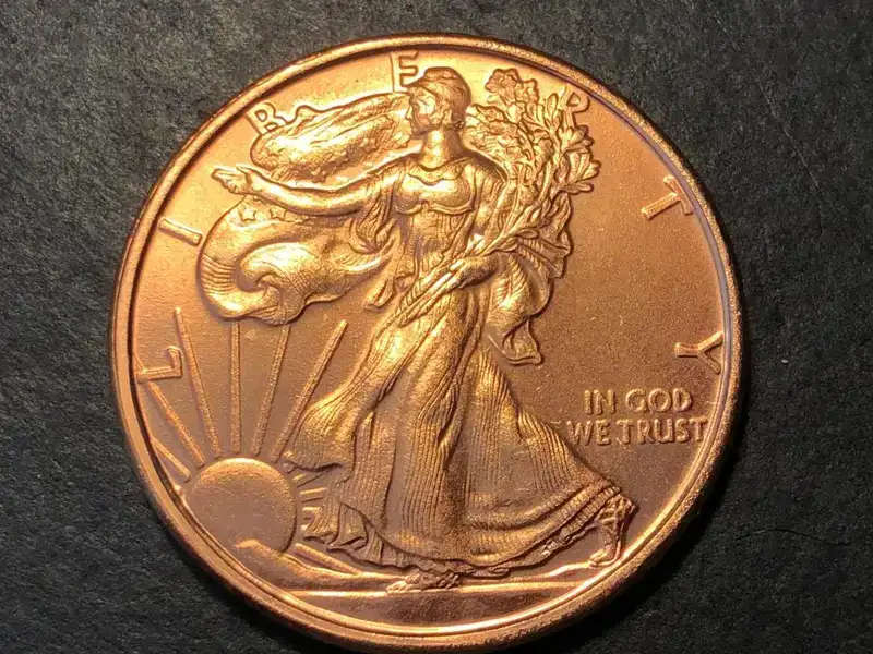 Excellent American 1 oz (One ounce) Copper bullion rounds - Walking Liberty design