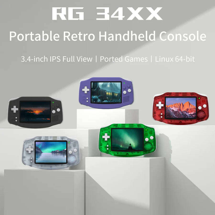 Anbernic RG 34XX Portable Retro Handheld Game Console 64GB Transparent Red