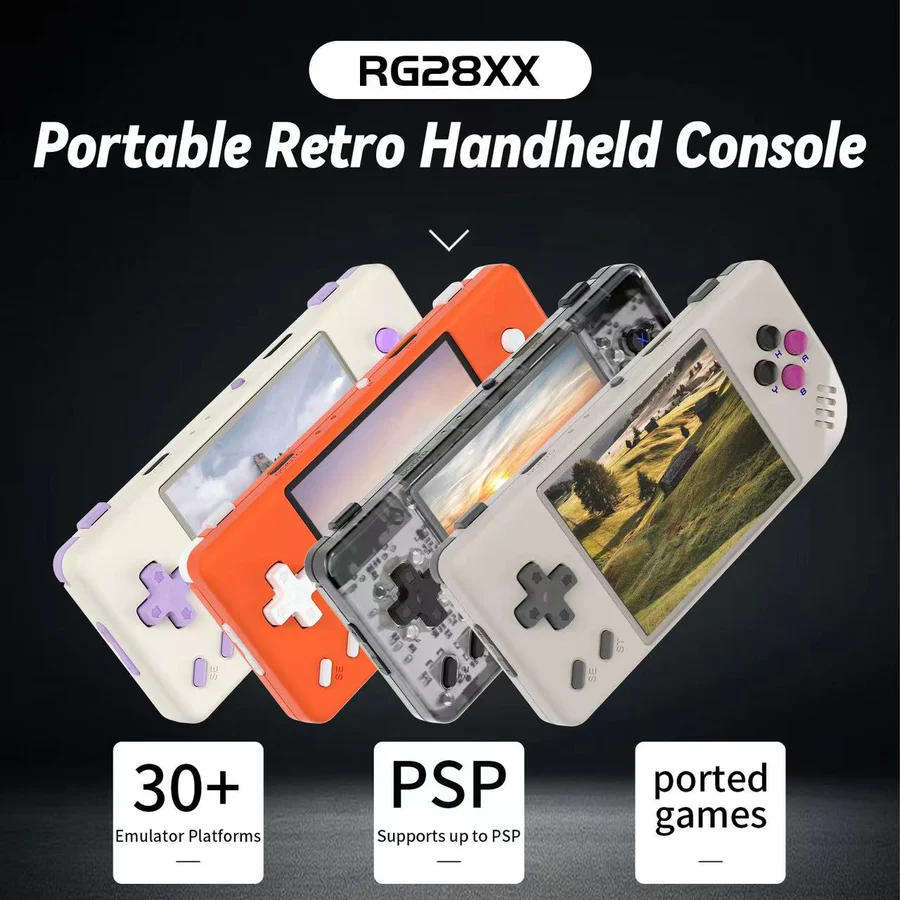 Anbernic RG28XX Portable Retro Handheld Game Console 64GB Black Transparent