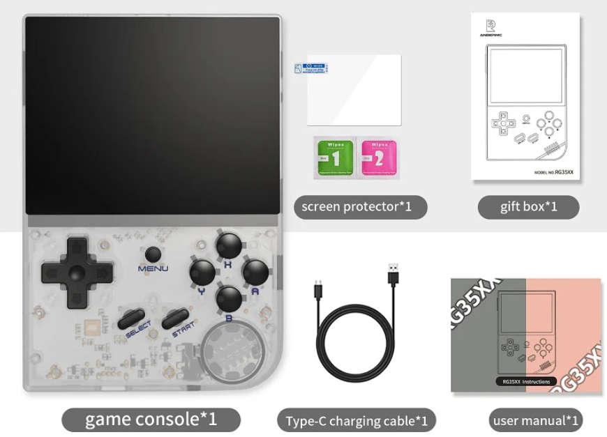 Anbernic RG35XX Portable Retro Handheld Game Console 64GB Transparent White