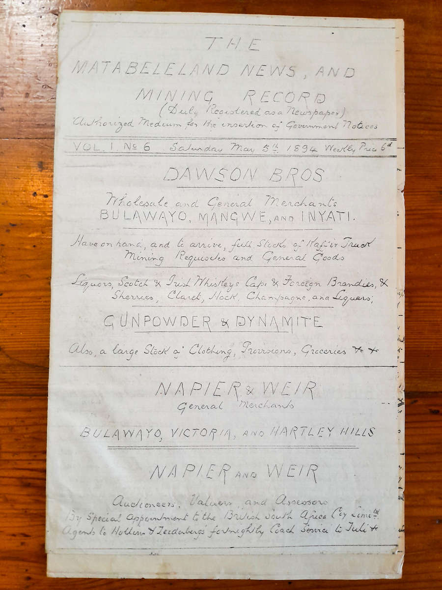 The Matabeleland News, and Mining Record - May 5th, 1894 - Original Copy