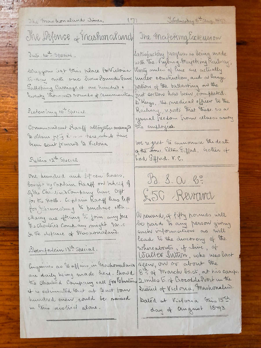 The Matabeleland News, and Mining Record - May 5th, 1894 - Original Copy