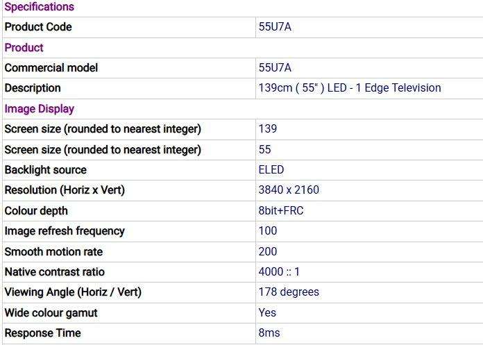 Hisense 55U7A 55" 4K UHD Smart LED TV