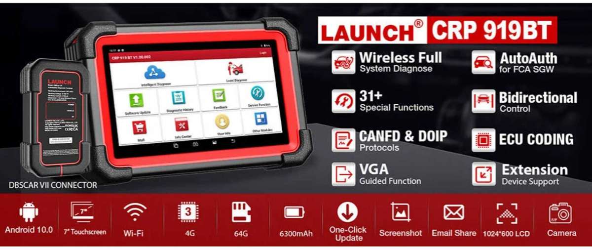 Launch CRP919BT  Elite Diagnostic Scanner with ECU Coding (Bluetooth VCI)