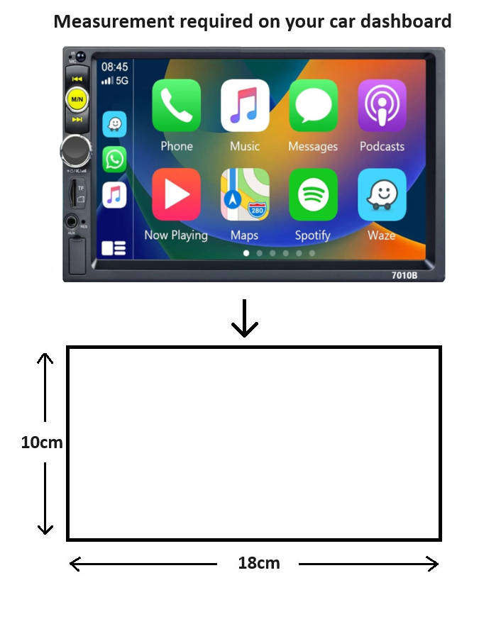 7" Car Touch Screen Radio, Wireless Carplay, Wireless Android Auto, BT, USB, SD.