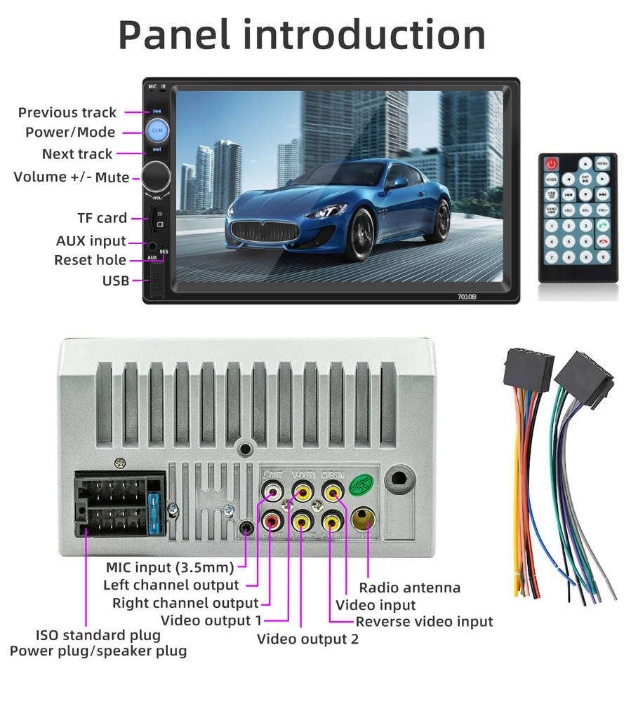 7" Touch Screen Car MP3/MP4 Video Player. Bluetooth, Handsfree, USB, SD, Aux, FM Radio