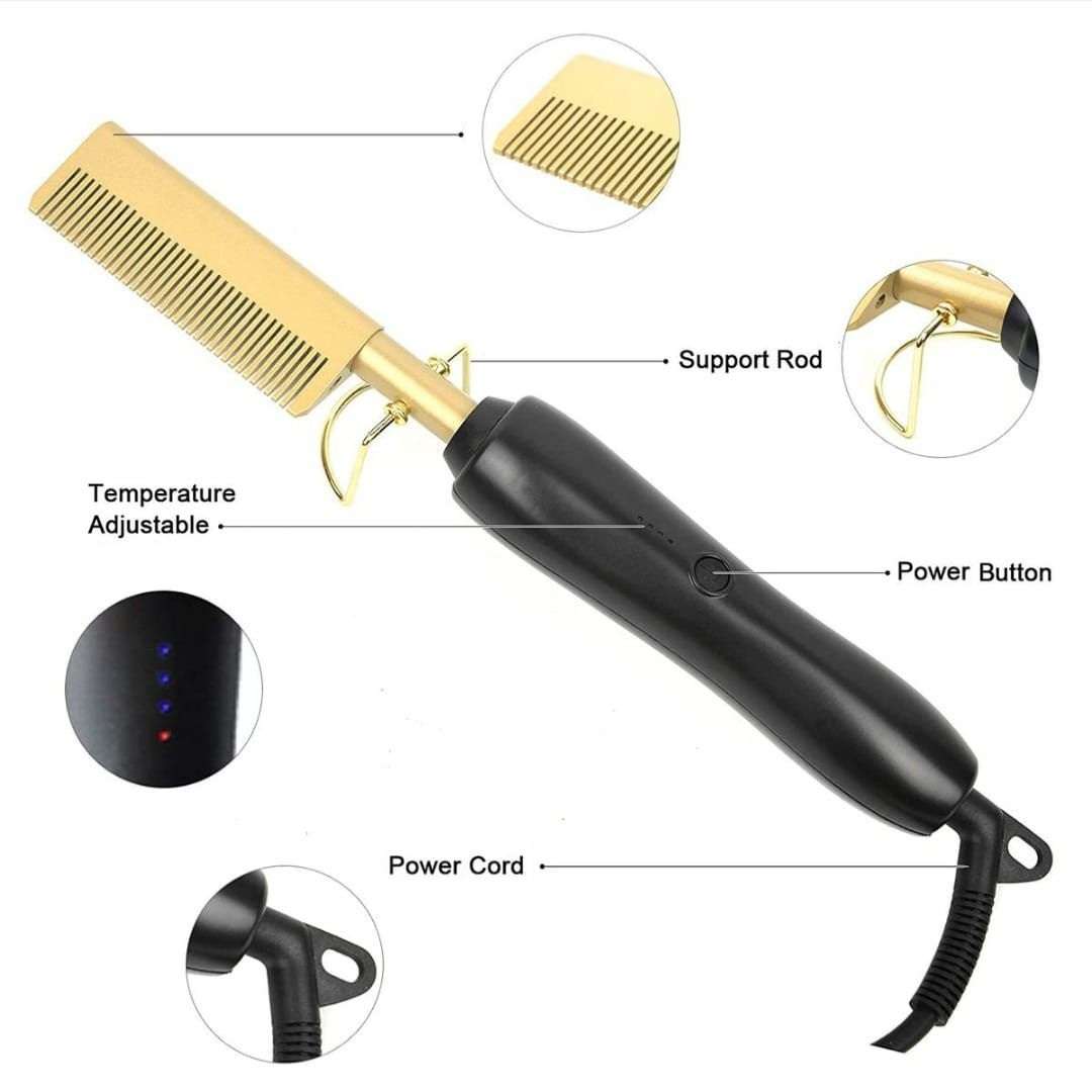 Hot Iron Hair Straightener Comb. 3 Adjustable Heat Settings.