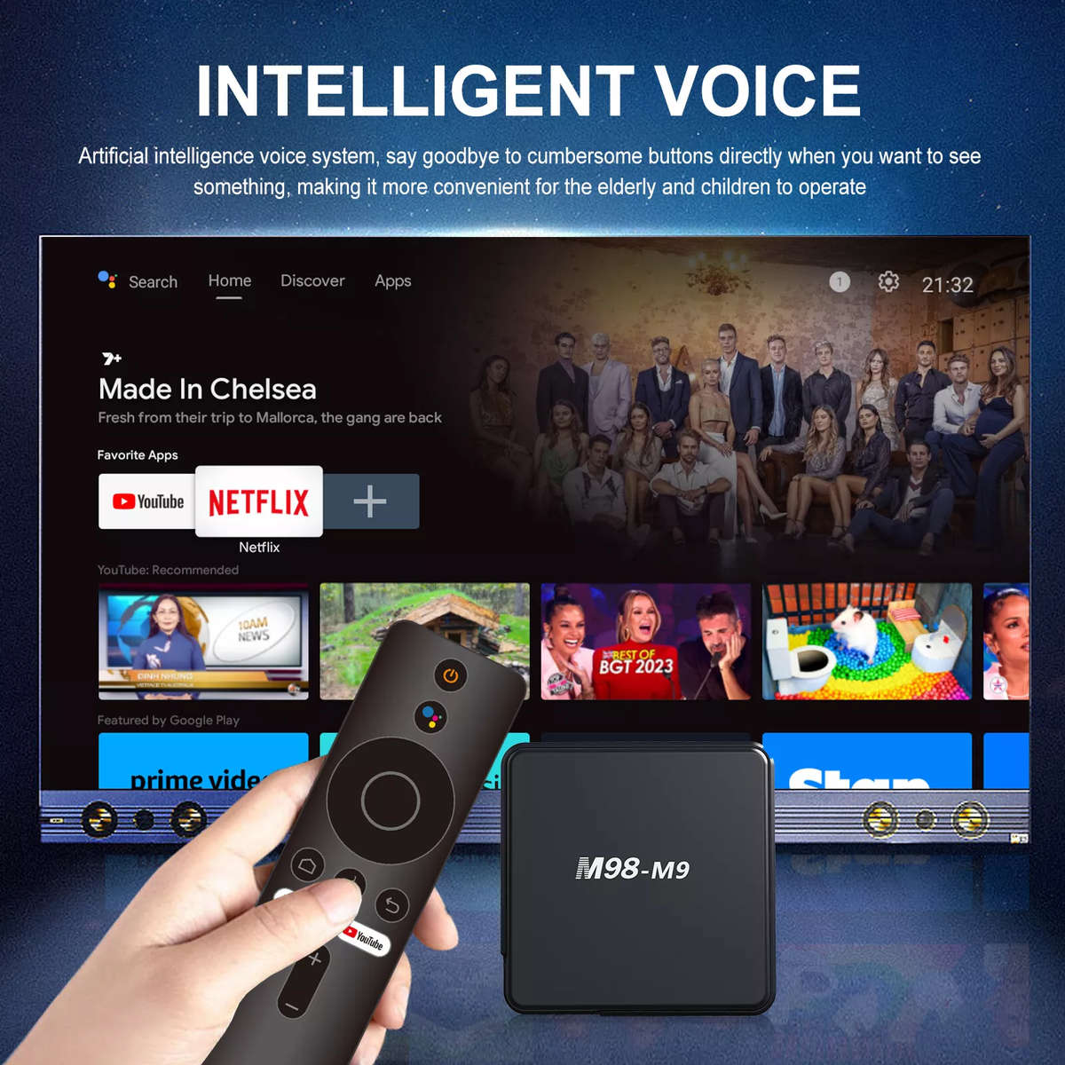M98 Mini Tv Box With AI Voice Control, Bluetooth, 16GB Storage, 2GB Ram.