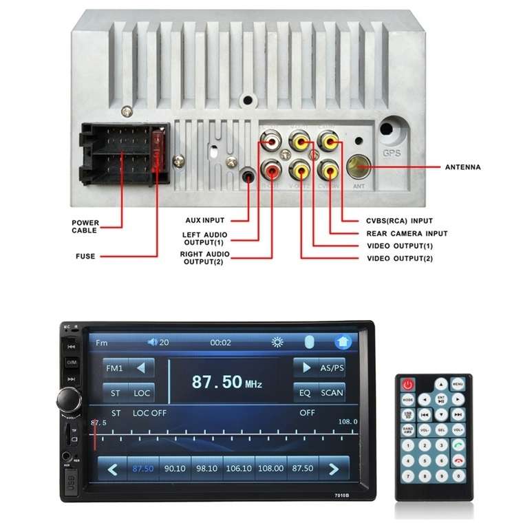 7" Touch Screen Car MP3/MP4 Video Player. Bluetooth, Handsfree, USB, SD, Aux, FM Radio