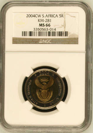 2004 'Oom Paul' R5 with Coin World mintmark, NGC graded MS66