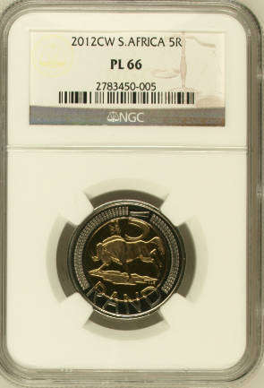 2012 'Oom Paul' R5 with Coin World mintmark, NGC graded PL66