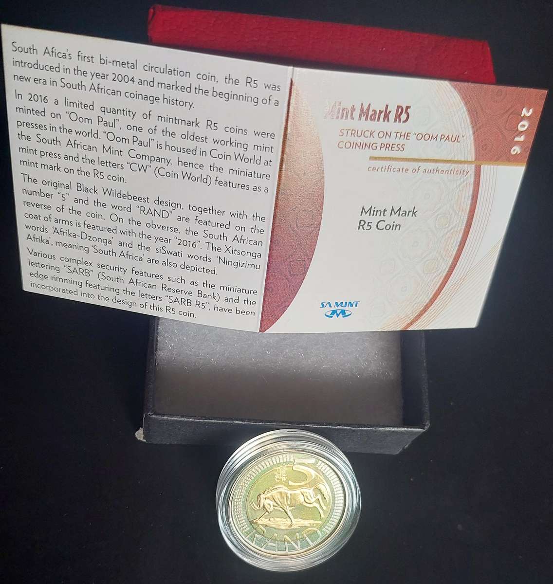 2016 `oom Paul` R5 with Coin World mintmark! Low Mintage